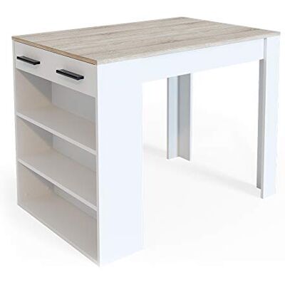 Vicco Bartafel, eettafel, bistrotafel, eettafel, met lade en rek, bar, naar keuze met barkruk (wit-bruin (Sonoma), zonder barkruk) Vicco Bartafel, eettafel, bistrotafel, eettafel, met lade en rek, bar, naar keuze met barkruk (wit-bruin (Sonoma), zonder barkruk)