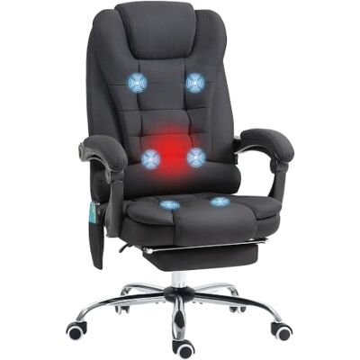 Vinsetto Masserende en verwarmende bureaustoel van linnen stof, zwart Bureaustoel, ergonomische stoel, in hoogte verstelbaar, rugleuning kantelbaar, bekabelde afstandsbediening Vinsetto Masserende en verwarmende bureaustoel van linnen stof, zwart Bureaustoel, ergonomische stoel, in hoogte verstelbaar, rugleuning kantelbaar, bekabelde afstandsbediening