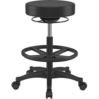 SONGMICS werkkruk, ergonomische werkkruk, zitkruk, 360°-draaistoel, in hoogte verstelbaar, 59,5-81 cm, verstelbare voetensteun, zwart OSC007B01 SONGMICS werkkruk, ergonomische werkkruk, zitkruk, 360°-draaistoel, in hoogte verstelbaar, 59,5-81 cm, verstelbare voetensteun, zwart OSC007B01