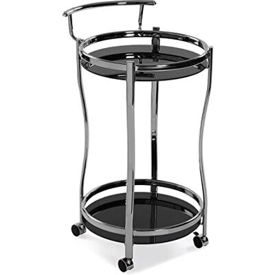 Versa Driana trolley voor keuken, woonkamer of eetkamer, moderne serveerster met wielen, afmetingen (l x b x h), 76 x 44,4 x 44,5 cm, glas en metaal, zwart Versa Driana trolley voor keuken, woonkamer of eetkamer, moderne serveerster met wielen, afmetingen (l x b x h), 76 x 44,4 x 44,5 cm, glas en metaal, zwart