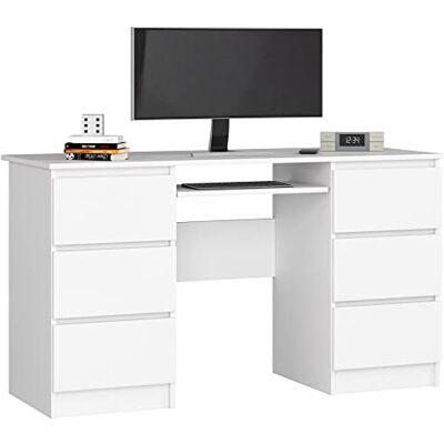 AKORD Klein bureau met laden, computerbureau met toetsenbordlade, houten decoratie, 135 x 77 x 50 cm (b x h x d), 60 kg AKORD Klein bureau met laden, computerbureau met toetsenbordlade, houten decoratie, 135 x 77 x 50 cm (b x h x d), 60 kg
