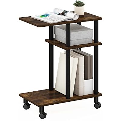 Furinno TURN-TUBE Bijzettafel met 3 niveaus, C-vorm met wielen, montage zonder gereedschap, nachtkastje met open plank, voor woonkamer, slaapkamer, grenen amber/zwart Furinno TURN-TUBE Bijzettafel met 3 niveaus, C-vorm met wielen, montage zonder gereedschap, nachtkastje met open plank, voor woonkamer, slaapkamer, grenen amber/zwart