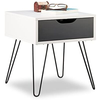Relaxdays Nachtkastje met lade, modern design, kleine geometrische bedconsole, HLP: 44 x 40 x 40 cm, grijs-wit, zwart-wit Relaxdays Nachtkastje met lade, modern design, kleine geometrische bedconsole, HLP: 44 x 40 x 40 cm, grijs-wit, zwart-wit