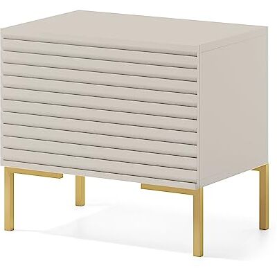 Selsey Nachtkastje met lamellenkast op goudkleurige poten, 46 x 44 cm, nachtkastje, beige, grijs, Lammelo Selsey Nachtkastje met lamellenkast op goudkleurige poten, 46 x 44 cm, nachtkastje, beige, grijs, Lammelo
