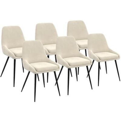 IDMarket Set van 6 THALYA beige fluwelen stoelen met armleuningen IDMarket Set van 6 THALYA beige fluwelen stoelen met armleuningen