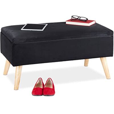 Relaxdays Zitbank met opbergruimte, fluwelen bekleding, 40 L, bekleed, houten poten, hal, 2-zits kistbank, 41 x 80 x 40 cm, zwart Relaxdays Zitbank met opbergruimte, fluwelen bekleding, 40 L, bekleed, houten poten, hal, 2-zits kistbank, 41 x 80 x 40 cm, zwart