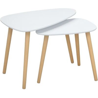 HOMCOM Set van 2 salontafels, uittrekbaar, poten, hout, wit HOMCOM Set van 2 salontafels, uittrekbaar, poten, hout, wit