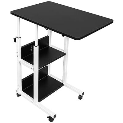 homewell In hoogte verstelbare bijzettafel met wieltjes, nachtkastje met 2 opbergvakken, voor bank of bed, 60 x 40 x 76-86,5 cm, zwart + wit homewell In hoogte verstelbare bijzettafel met wieltjes, nachtkastje met 2 opbergvakken, voor bank of bed, 60 x 40 x 76-86,5 cm, zwart + wit