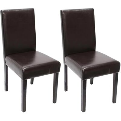 Mendler Littau Eetkamerstoel, keukenstoel, 2 stuks, kunstleer, bruin, met donkere poten Mendler Littau Eetkamerstoel, keukenstoel, 2 stuks, kunstleer, bruin, met donkere poten