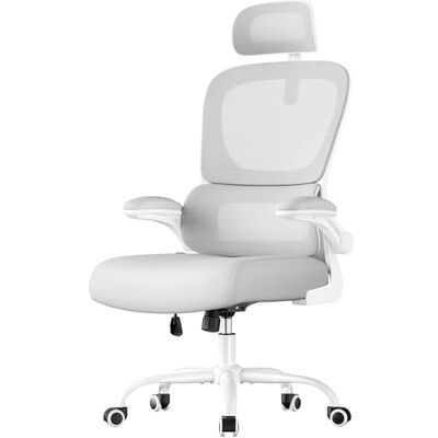 SONGMICS Bureaustoel, ergonomische stoel, met dubbellaags ademend mesh-weefsel, adaptieve lendensteun, verstelbare hoofdsteun, voor thuiskantoor, duifgrijs, OBN041G01 SONGMICS Bureaustoel, ergonomische stoel, met dubbellaags ademend mesh-weefsel, adaptieve lendensteun, verstelbare hoofdsteun, voor thuiskantoor, duifgrijs, OBN041G01