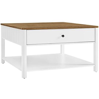 VASAGLE Salontafel, 2 grote laden, met poten, 80 x 80 x 45 cm Woonkamertafel, bijzettafel, grote opbergruimte, maritieme stijl, walnootbruin en wit, collectie HUGH LCT207T14V1 VASAGLE Salontafel, 2 grote laden, met poten, 80 x 80 x 45 cm Woonkamertafel, bijzettafel, grote opbergruimte, maritieme stijl, walnootbruin en wit, collectie HUGH LCT207T14V1