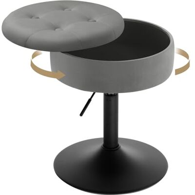 WOLTU BH329dgr-1-UK 360° draaibare ronde fluwelen make-uptafelkruk met opbergruimte, in hoogte verstelbaar van 49,5 tot 65 cm, voor kaptafel, eetkamer, keuken, kantoor, woonkamer, donkergrijs WOLTU BH329dgr-1-UK 360° draaibare ronde fluwelen make-uptafelkruk met opbergruimte, in hoogte verstelbaar van 49,5 tot 65 cm, voor kaptafel, eetkamer, keuken, kantoor, woonkamer, donkergrijs