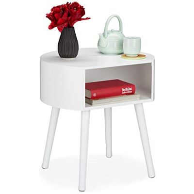 Relaxdays Ronde bijzettafel met opbergvak, houten poten, eenvoudig design, 47,5 x 46 x 40 cm, wit, 1 stuk Relaxdays Ronde bijzettafel met opbergvak, houten poten, eenvoudig design, 47,5 x 46 x 40 cm, wit, 1 stuk