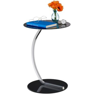 Relaxdays Bijzettafel, rond, voor woonkamer, modern design, glas en metaal, HxD; de zwarte dessert, 50 x 40 cm Relaxdays Bijzettafel, rond, voor woonkamer, modern design, glas en metaal, HxD; de zwarte dessert, 50 x 40 cm