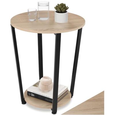 tectake Ronde bijzettafel van hout en metaal, industrieel design, salontafel met 2 planken, voor woonkamer, slaapkamer, Ø 50 x 62,5 cm, zwart metalen frame (licht industrieel hout, eiken tectake Ronde bijzettafel van hout en metaal, industrieel design, salontafel met 2 planken, voor woonkamer, slaapkamer, Ø 50 x 62,5 cm, zwart metalen frame (licht industrieel hout, eiken