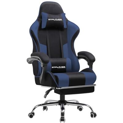 GTPLAYER Ergonomische gamingstoel, gamingstoel, bureaustoel, gamingstoel met rugleuning 135 graden, in hoogte verstelbaar, intrekbare poten, zitting, stof, blauw GTPLAYER Ergonomische gamingstoel, gamingstoel, bureaustoel, gamingstoel met rugleuning 135 graden, in hoogte verstelbaar, intrekbare poten, zitting, stof, blauw