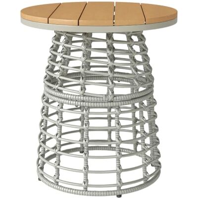 Outsunny Salontafel voor de tuin, bijzettafel voor buiten, rond, van hars, rotanlook, metaal, composietplaat, Ø 45 x 50 cm, grijs Outsunny Salontafel voor de tuin, bijzettafel voor buiten, rond, van hars, rotanlook, metaal, composietplaat, Ø 45 x 50 cm, grijs