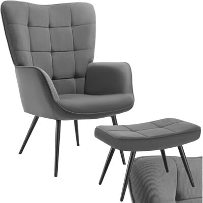 tectake Stoel met voetensteun in Scandinavische stijl, zachte corduroy bekleding, dikke bekleding, robuuste stalen poten, ergonomische rugleuning en antislip voeten, voor woonkamer en slaapkamer tectake Stoel met voetensteun in Scandinavische stijl, zachte corduroy bekleding, dikke bekleding, robuuste stalen poten, ergonomische rugleuning en antislip voeten, voor woonkamer en slaapkamer