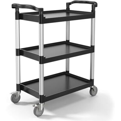 VEVOR Serveerwagen, 880 x 410 x 990 mm, kunststof trolley met 3 niveaus, met 360° draaibare wielen (2 met remmen), voor magazijn, kantoor, huis, restaurant, keuken VEVOR Serveerwagen, 880 x 410 x 990 mm, kunststof trolley met 3 niveaus, met 360° draaibare wielen (2 met remmen), voor magazijn, kantoor, huis, restaurant, keuken