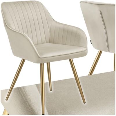 tectake ® Fluwelen stoel Eetkamerstoel met fluwelen stof, moderne keukenstoelen, comfortabele stoel voor woonkamer, eetkamer, woonkamer crème/goud tectake ® Fluwelen stoel Eetkamerstoel met fluwelen stof, moderne keukenstoelen, comfortabele stoel voor woonkamer, eetkamer, woonkamer crème/goud