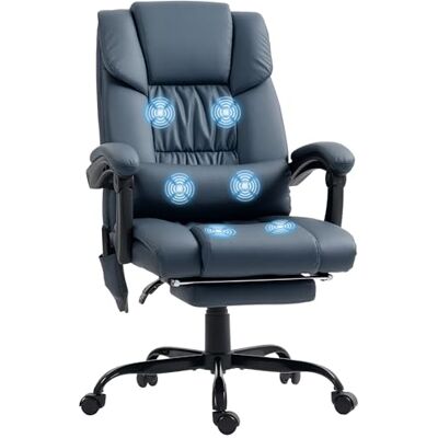 Vinsetto Masserende bureaustoel met ergonomische voetensteun, blauw Vinsetto Masserende bureaustoel met ergonomische voetensteun, blauw