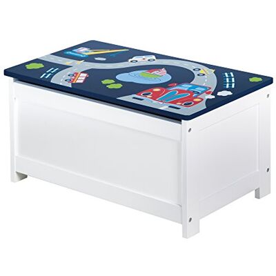 roba Rennfahrer Speelgoedbank voor kinderen, van hout, opbergbank, zachte sluiting, wit/blauw roba Rennfahrer Speelgoedbank voor kinderen, van hout, opbergbank, zachte sluiting, wit/blauw