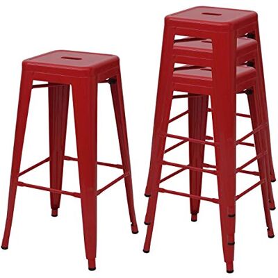 Mendler HWC-A73 Barkrukken van metaal, stapelbaar, industrieel design, rood, 4 stuks Mendler HWC-A73 Barkrukken van metaal, stapelbaar, industrieel design, rood, 4 stuks