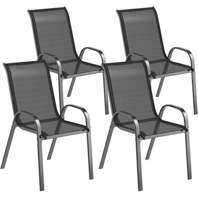 Outsunny Tuinstoelen, stapelbaar, hoge rugleuning, schuin, zwart, 4 stuks Outsunny Tuinstoelen, stapelbaar, hoge rugleuning, schuin, zwart, 4 stuks