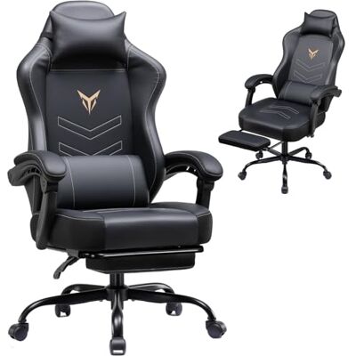 GTPLAYER Ergonomische gamingstoel met voetensteun, in hoogte verstelbare bureaustoel met hoofd- en lendenkussen, draaistoel van zwart kunstleer, maximale belasting 150 kg GTPLAYER Ergonomische gamingstoel met voetensteun, in hoogte verstelbare bureaustoel met hoofd- en lendenkussen, draaistoel van zwart kunstleer, maximale belasting 150 kg