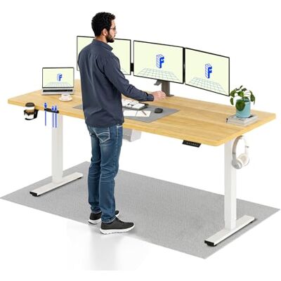 FLEXISPOT Bureau, zittend, staand, 200 x 80 cm, in hoogte verstelbaar bureau met geheugenfunctie, belasting 70 kg, computerbureau met haak, rek en kabeldoorvoer, voor telewerk, esdoorn FLEXISPOT Bureau, zittend, staand, 200 x 80 cm, in hoogte verstelbaar bureau met geheugenfunctie, belasting 70 kg, computerbureau met haak, rek en kabeldoorvoer, voor telewerk, esdoorn