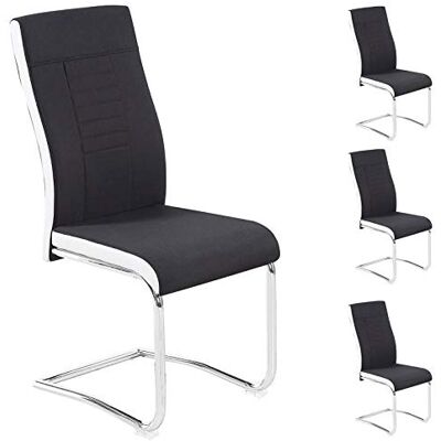 IDIMEX Set van 4 eetkamer- of keukenstoelen Alba met gevoerde zitting en chromen voet, bekleding van zwarte en witte stof IDIMEX Set van 4 eetkamer- of keukenstoelen Alba met gevoerde zitting en chromen voet, bekleding van zwarte en witte stof