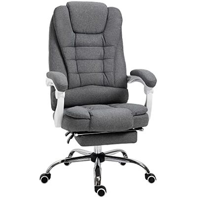 HOMCOM Vinsetto Ergonomische bureaustoel, bureaustoel met voetensteun, kantelbare rugleuning, gevoerde armleuningen, stof in linnenlook grijs HOMCOM Vinsetto Ergonomische bureaustoel, bureaustoel met voetensteun, kantelbare rugleuning, gevoerde armleuningen, stof in linnenlook grijs