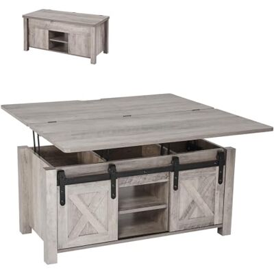 VEVOR 1000 mm hoge salontafel, rustieke tafel met schuurdeur en verborgen objectenvak, moderne rechthoekige tafel voor woonkamer, kantoor, huis, eiken VEVOR 1000 mm hoge salontafel, rustieke tafel met schuurdeur en verborgen objectenvak, moderne rechthoekige tafel voor woonkamer, kantoor, huis, eiken