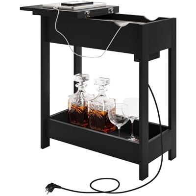 EUGAD Bijzettafel, nachtkastje met stopcontact, salontafel, woonkamertafel, kleine tafel, consoletafel, kledingdeur, 3 planken, voor woonkamer, slaapkamer, keuken, zwart EUGAD Bijzettafel, nachtkastje met stopcontact, salontafel, woonkamertafel, kleine tafel, consoletafel, kledingdeur, 3 planken, voor woonkamer, slaapkamer, keuken, zwart