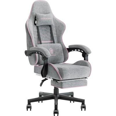 Dowinx Gamingstoel, bureaustoel, stoffen tas, massagekussen, ergonomische gamingstoel van stof met hoofdsteun en voetensteun Dowinx Gamingstoel, bureaustoel, stoffen tas, massagekussen, ergonomische gamingstoel van stof met hoofdsteun en voetensteun