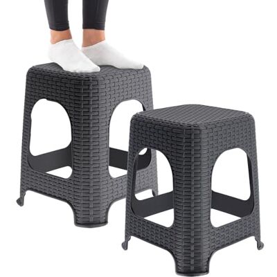 KADAX Set van 2 kunststof krukken 120 kg belastbaar Met antislipvoetjes Voor badkamer, woonkamer, tuin Antraciet KADAX Set van 2 kunststof krukken 120 kg belastbaar Met antislipvoetjes Voor badkamer, woonkamer, tuin Antraciet