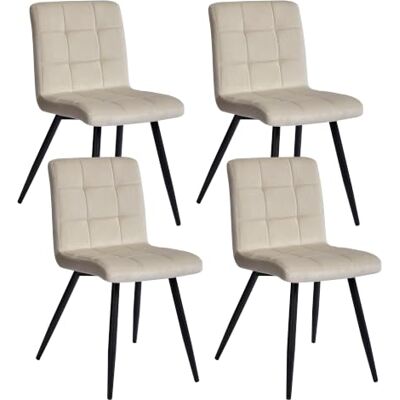 Duhome Eetkamerstoelen, set van 4 keukenstoelen met rugleuning, kaptafel, fluweel, gestoffeerde zitting voor woonkamer, slaapkamer, restaurant, beige Duhome Eetkamerstoelen, set van 4 keukenstoelen met rugleuning, kaptafel, fluweel, gestoffeerde zitting voor woonkamer, slaapkamer, restaurant, beige