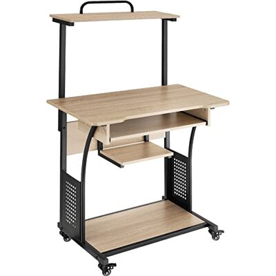tectake ® Mobiel bureau met meerdere niveaus Uittrekbaar toetsenbord 80 x 65,5 x 130,5 cm Houten computerbureau in industrieel design Zwart metalen frame (lichtbruin) tectake ® Mobiel bureau met meerdere niveaus Uittrekbaar toetsenbord 80 x 65,5 x 130,5 cm Houten computerbureau in industrieel design Zwart metalen frame (lichtbruin)