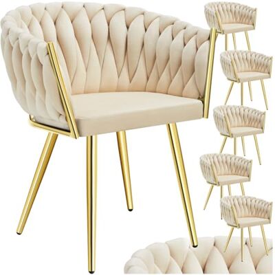 tectake ® Eetkamerstoelen van fluweel met armleuningen, striklook, modern, voor woonkamer, keuken, eetkamer, make-uptafel, zand/goud, 6 stuks tectake ® Eetkamerstoelen van fluweel met armleuningen, striklook, modern, voor woonkamer, keuken, eetkamer, make-uptafel, zand/goud, 6 stuks