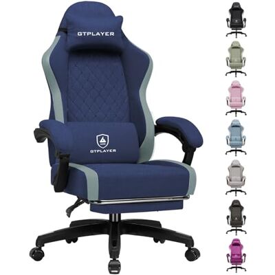 GTPLAYER Ergonomische gamingstoel, bureaustoel van ademende stof, groot en hoog, draaibaar, met voetensteun, verstelbare lendensteun en hoofdsteun, donkerblauw GTPLAYER Ergonomische gamingstoel, bureaustoel van ademende stof, groot en hoog, draaibaar, met voetensteun, verstelbare lendensteun en hoofdsteun, donkerblauw