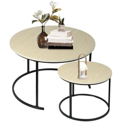LANTUS Salontafel voor woonkamer, geschikt voor ramen en erker, koffietafel, 2-delig, moderne ronde salontafel, ronde uitschuiftafel, rond, 70 x 70 x 45 cm (natuurlijk hout + zwarte poten) LANTUS Salontafel voor woonkamer, geschikt voor ramen en erker, koffietafel, 2-delig, moderne ronde salontafel, ronde uitschuiftafel, rond, 70 x 70 x 45 cm (natuurlijk hout + zwarte poten)