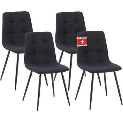 Albatros Bora Eetkamerstoelen, gestoffeerd, met stoffen bekleding, zwart, elegant vintage design, belastbaar tot 110 kg, keuken, eten, 4 stuks Albatros Bora Eetkamerstoelen, gestoffeerd, met stoffen bekleding, zwart, elegant vintage design, belastbaar tot 110 kg, keuken, eten, 4 stuks