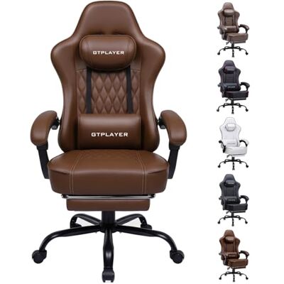GTPLAYER Gamingstoel, ergonomische bureaustoel, draaibare en in hoogte verstelbare zitting met gesynchroniseerde armleuningen, lendenkussen, hoofdkussen en extra dikke zitting GTPLAYER Gamingstoel, ergonomische bureaustoel, draaibare en in hoogte verstelbare zitting met gesynchroniseerde armleuningen, lendenkussen, hoofdkussen en extra dikke zitting