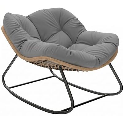 Outsunny Papasan Schommelstoel, schommelstoel voor binnen en buiten, van kunsthars, met kussen, ovale stoel met rotanbekleding, voor woonkamer, tuin, terras, balkon, grijs Outsunny Papasan Schommelstoel, schommelstoel voor binnen en buiten, van kunsthars, met kussen, ovale stoel met rotanbekleding, voor woonkamer, tuin, terras, balkon, grijs