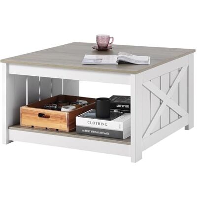 VEVOR Salontafel, 800 x 800 x 455 mm, vierkante woonkamertafel met open opbergvak, 81,7 kg, rustieke cocktailtafel van hout voor woonkamer, slaapkamer, appartement, studio, grijs en wit VEVOR Salontafel, 800 x 800 x 455 mm, vierkante woonkamertafel met open opbergvak, 81,7 kg, rustieke cocktailtafel van hout voor woonkamer, slaapkamer, appartement, studio, grijs en wit