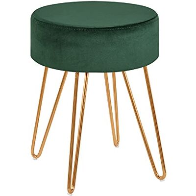 Duhome Kaptafelkruk, ronde fluwelen kruk, gestoffeerde Ottoman met metalen poten, groen Duhome Kaptafelkruk, ronde fluwelen kruk, gestoffeerde Ottoman met metalen poten, groen