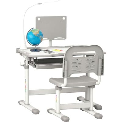 HOMCOM Stoel- en bureauset voor kinderen, ledlamp, lade, grijs HOMCOM Stoel- en bureauset voor kinderen, ledlamp, lade, grijs