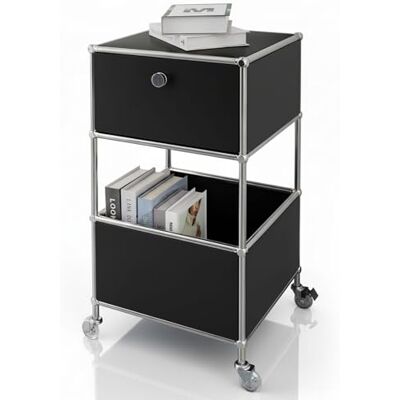 Floordirekt Concept Epure MK-145 Metalen rek, bijzettafel, rolkast, zwart, verchroomd, 69 x 40 x 40 cm (b x d), metalen rek voor woonkamer, kantoor, hal Floordirekt Concept Epure MK-145 Metalen rek, bijzettafel, rolkast, zwart, verchroomd, 69 x 40 x 40 cm (b x d), metalen rek voor woonkamer, kantoor, hal