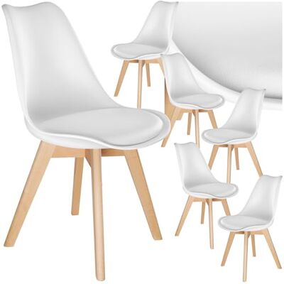 tectake ® Eetkamerstoelen, eetkamermeubels met Scandinavisch design, keukenstoelen, gestoffeerde zitting, ergonomische stoel, modern keukenmeubel, 6 stuks, wit tectake ® Eetkamerstoelen, eetkamermeubels met Scandinavisch design, keukenstoelen, gestoffeerde zitting, ergonomische stoel, modern keukenmeubel, 6 stuks, wit
