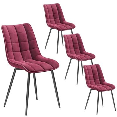 WOLTU BH142bd-4 eetkamerstoelen, rode wijn, 4 stuks, Scandinavische stoel van Fuweel en metaal WOLTU BH142bd-4 eetkamerstoelen, rode wijn, 4 stuks, Scandinavische stoel van Fuweel en metaal